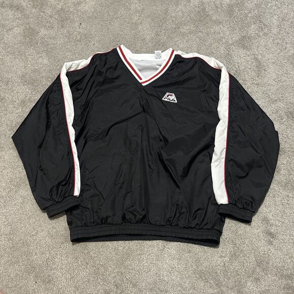 Vintage FILA 90s Black V-neck Pullover Golf Jacket Windbreaker Mens Size XL - Picture 1 of 5